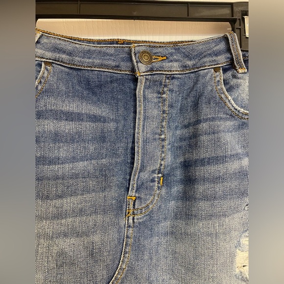 Guess 90s Patchwork Ripped Mini Cotton Pockets Zipper Denim Jean Skirt Size 30 - Picture 4 of 11
